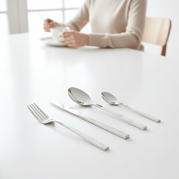 Avie 16 Piece White Faux Marble Cutlery Set