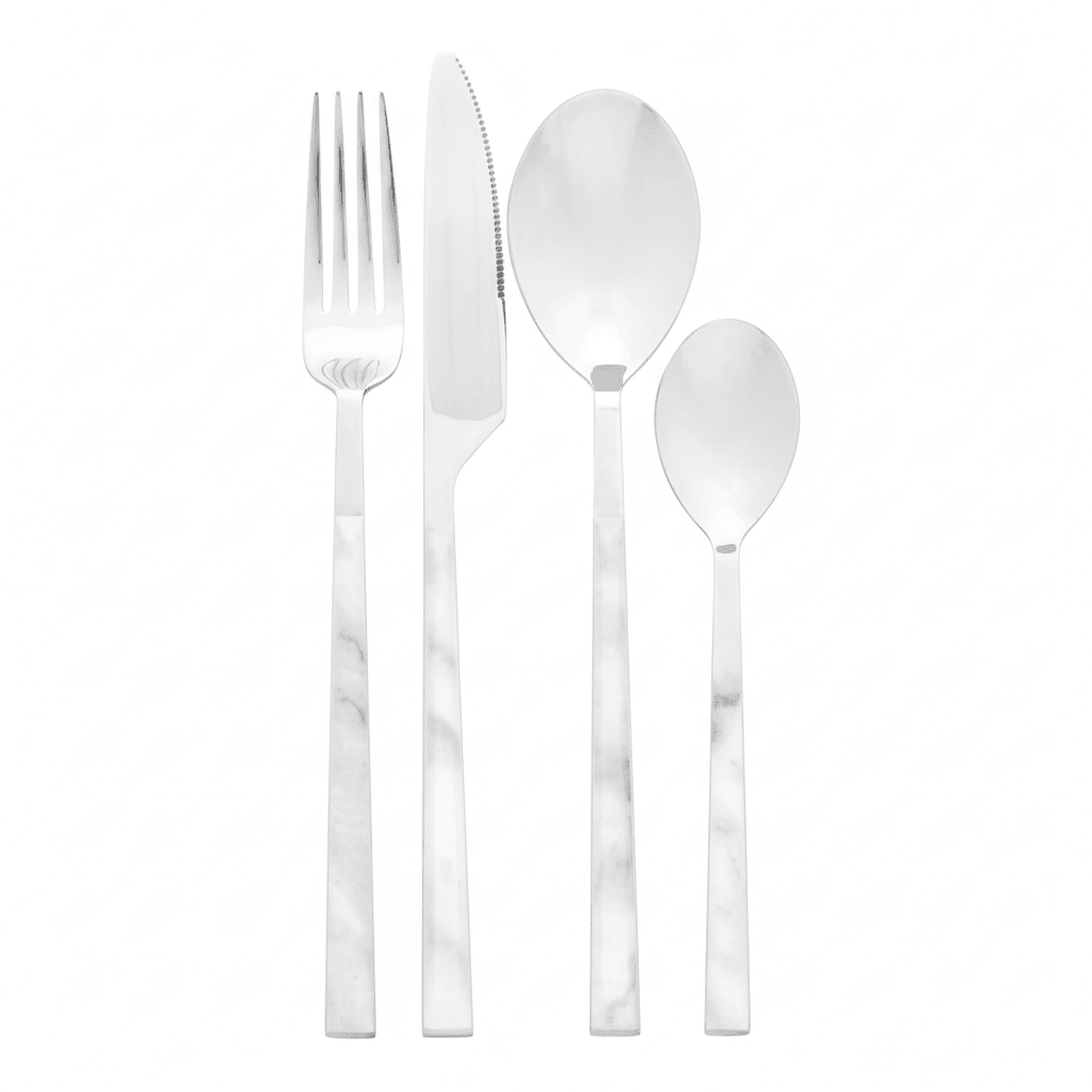 Avie 16 Piece White Faux Marble Cutlery Set