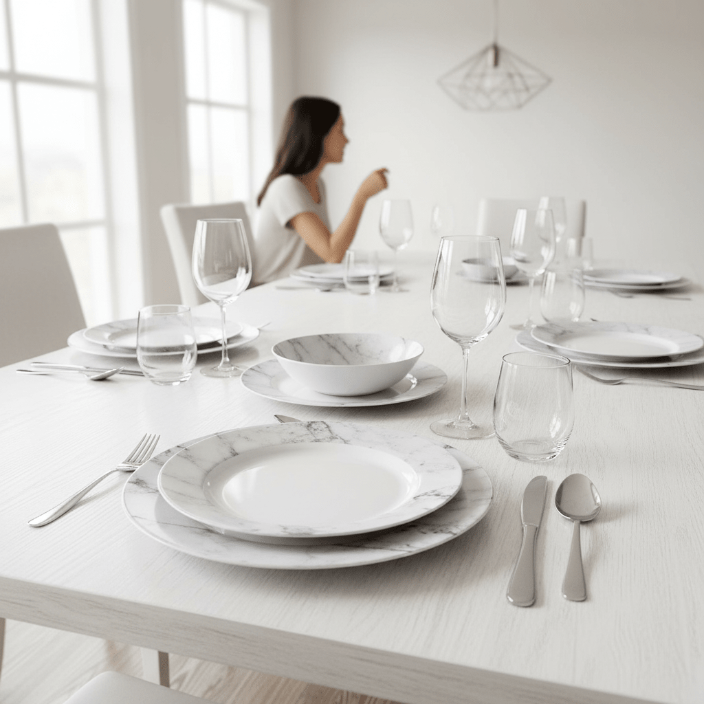 Avie 16Pc White And Grey Marble Effect Dinner Set