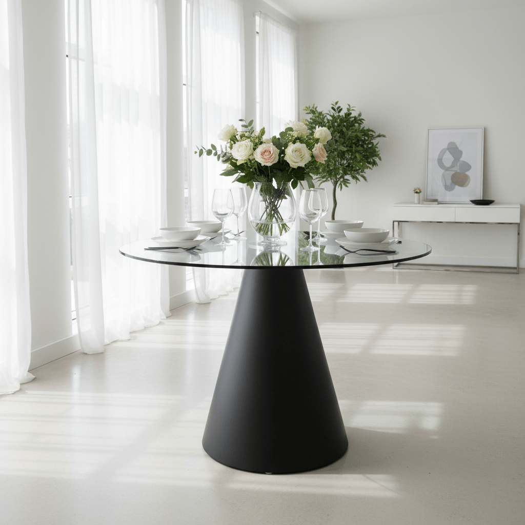 Azalea Round Clear Glass Top Dining Table