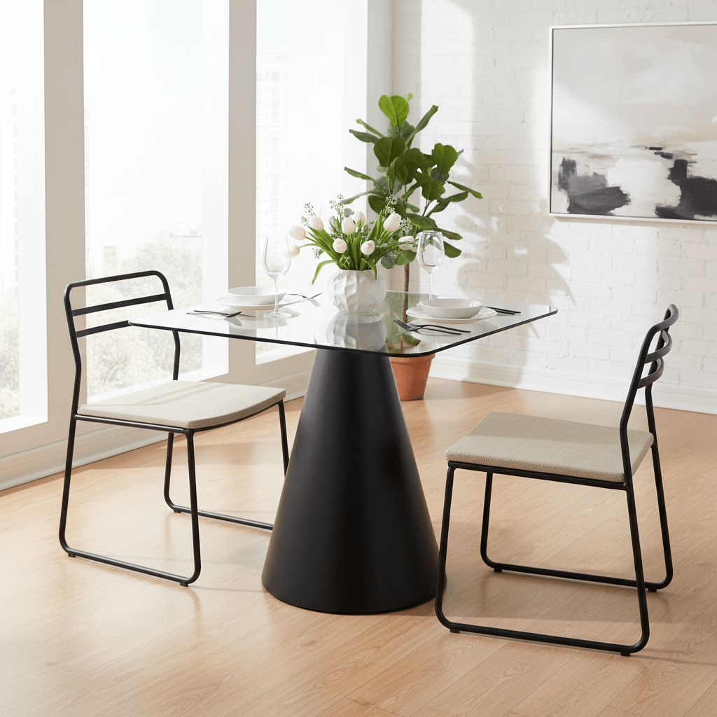 Azalea Square Clear Glass Top Dining Table