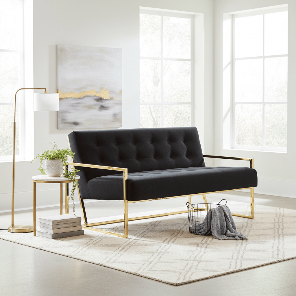 Azalea Two Seat Black Velvet Sofa