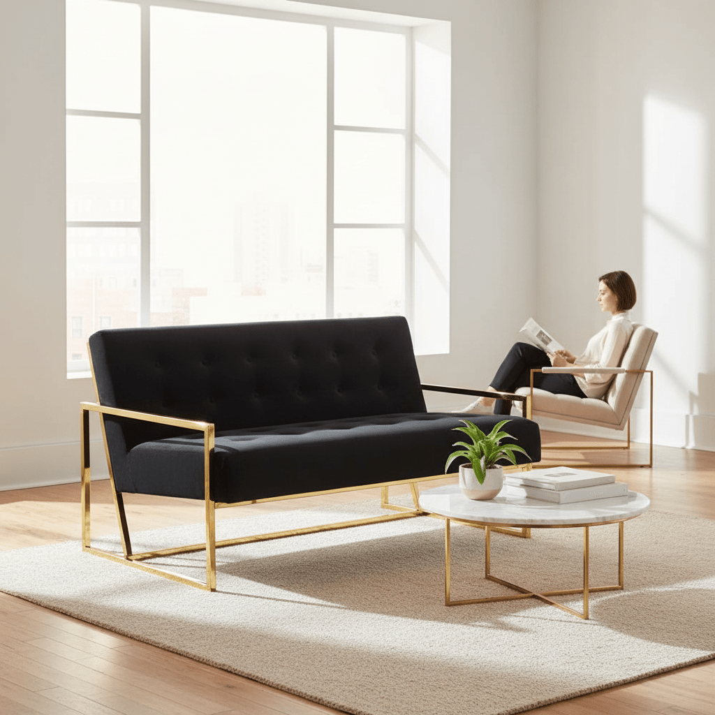 Azalea Two Seat Black Velvet Sofa