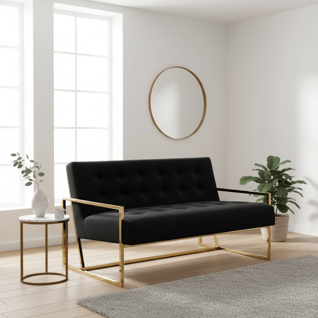 Azalea Two Seat Black Velvet Sofa