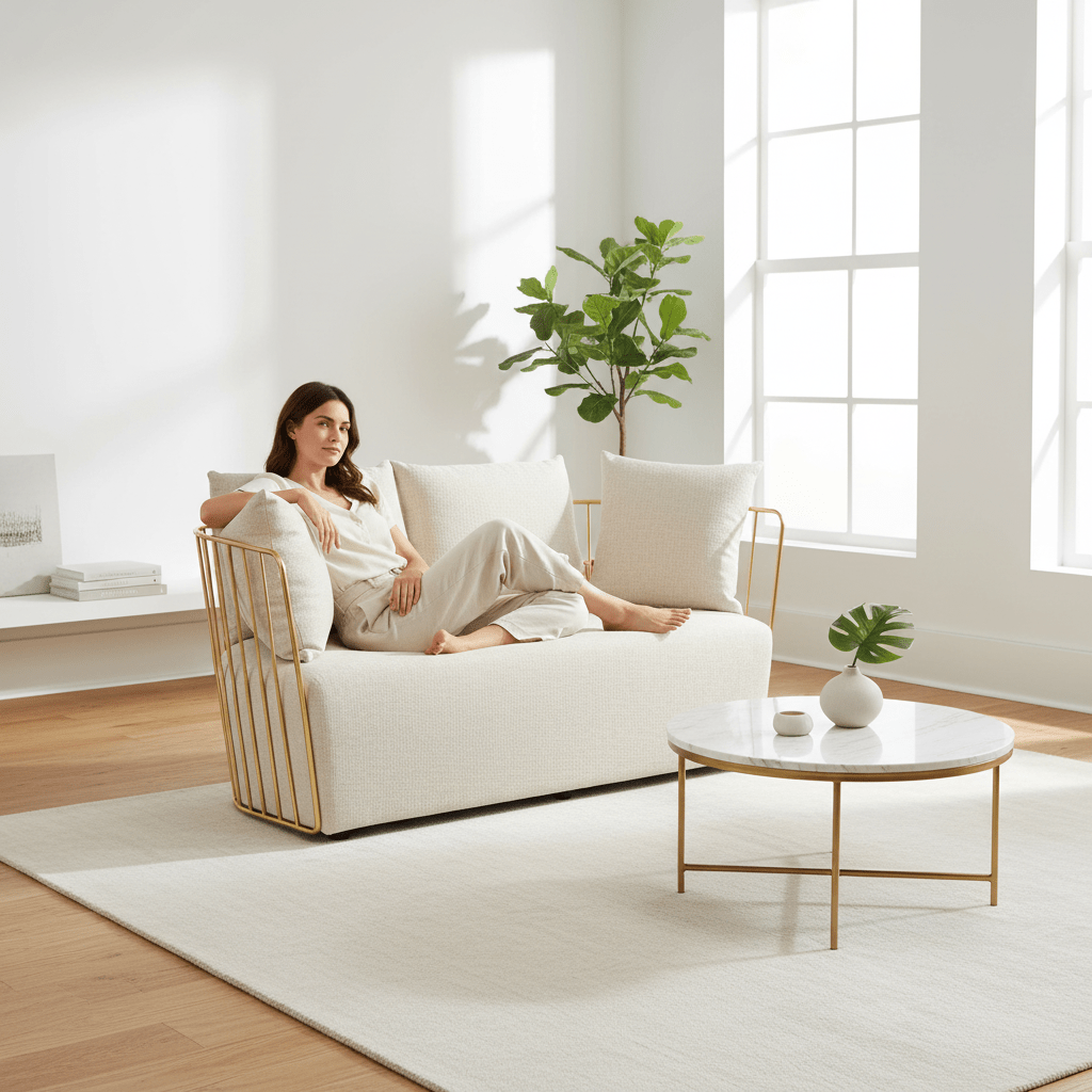 Azalea Two Seat Natural Fabric Sofa