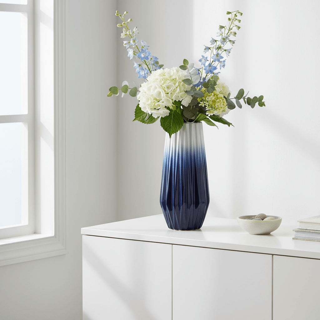 Azul Large Ombre Vase In Blue