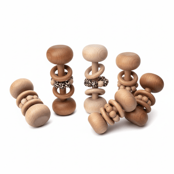 Baby Wooden Rattles, Raw Wooden Toys, Silicone Beads Color Enlightenment Education, Chewable Toys
