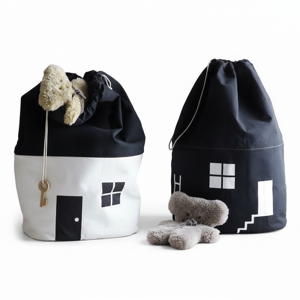 Baby Toy Storage Bag Play Mats Carpet For Children Room Decor Large Capacity Cute House Design Cotton Canvas Mat For Kids