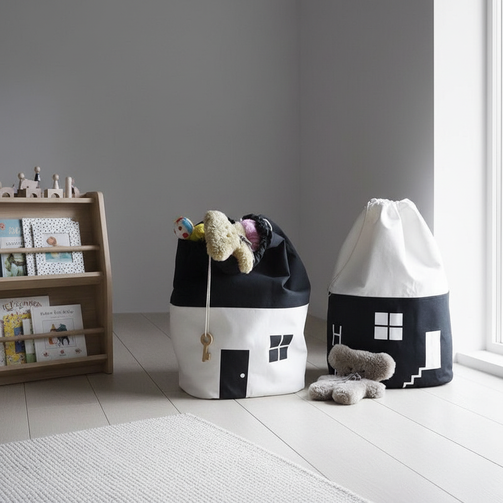 Baby Toy Storage Bag Play Mats Carpet For Children Room Decor Large Capacity Cute House Design Cotton Canvas Mat For Kids