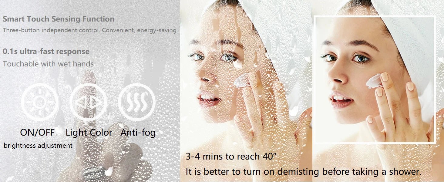 Backlit Smart LED Bathroom Mirror: Oval Dimmable 3 Colors Anti - Fog Mirrors with Light Memory - IP65 CRI95 Large Wall Mounted