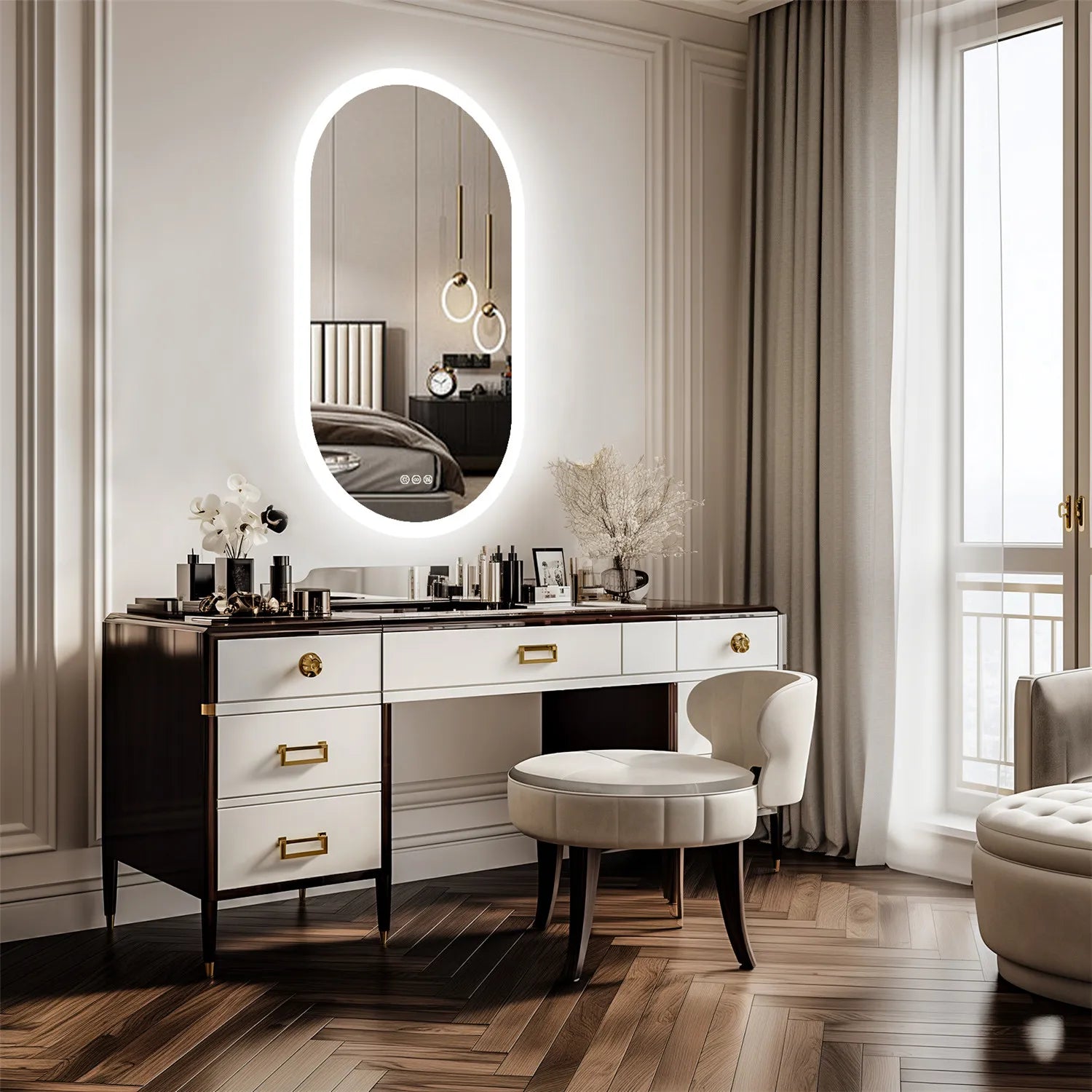 Backlit Smart LED Bathroom Mirror: Oval Dimmable 3 Colors Anti - Fog Mirrors with Light Memory - IP65 CRI95 Large Wall Mounted