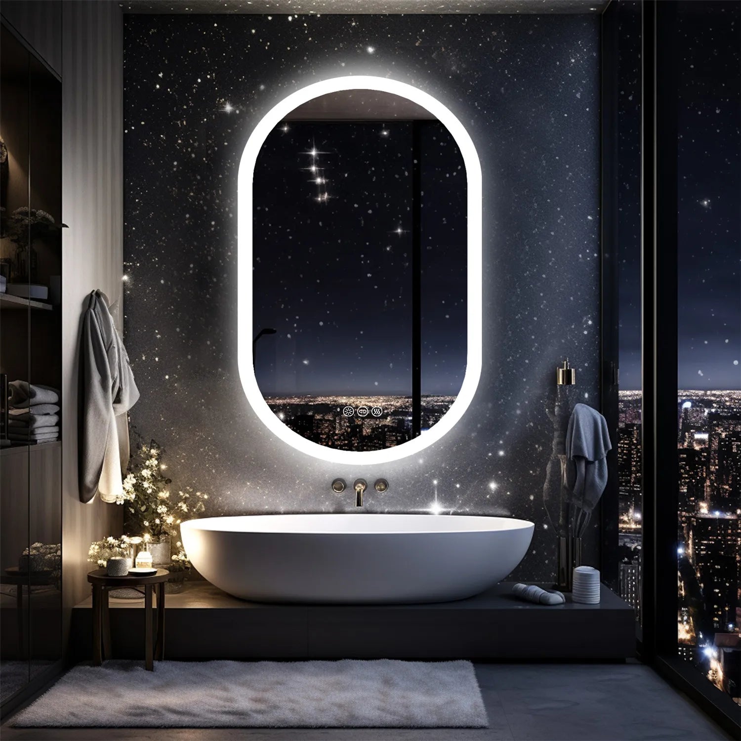 Backlit Smart LED Bathroom Mirror: Oval Dimmable 3 Colors Anti - Fog Mirrors with Light Memory - IP65 CRI95 Large Wall Mounted