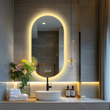 Backlit Smart LED Bathroom Mirror: Oval Dimmable 3 Colors Anti - Fog Mirrors with Light Memory - IP65 CRI95 Large Wall Mounted