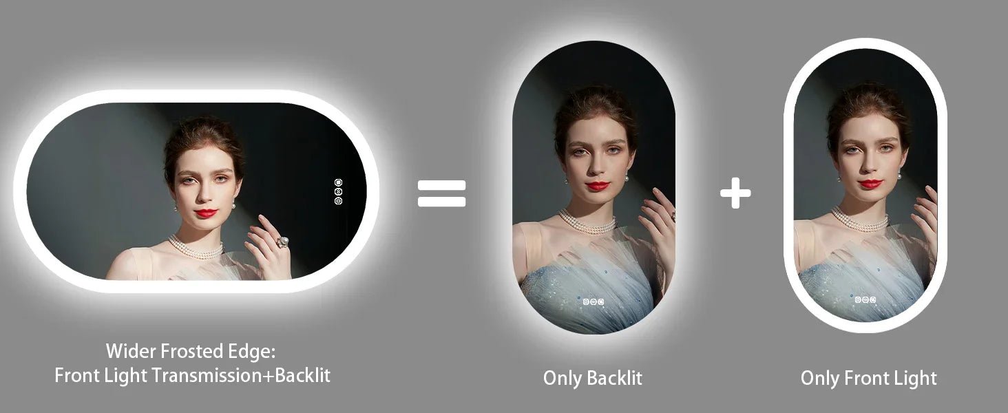 Backlit Smart LED Bathroom Mirror: Oval Dimmable 3 Colors Anti - Fog Mirrors with Light Memory - IP65 CRI95 Large Wall Mounted