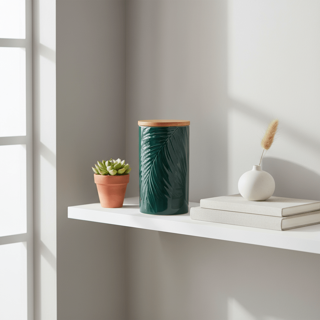 Bali Dark Green Large Storage Jar with Bamboo Lid