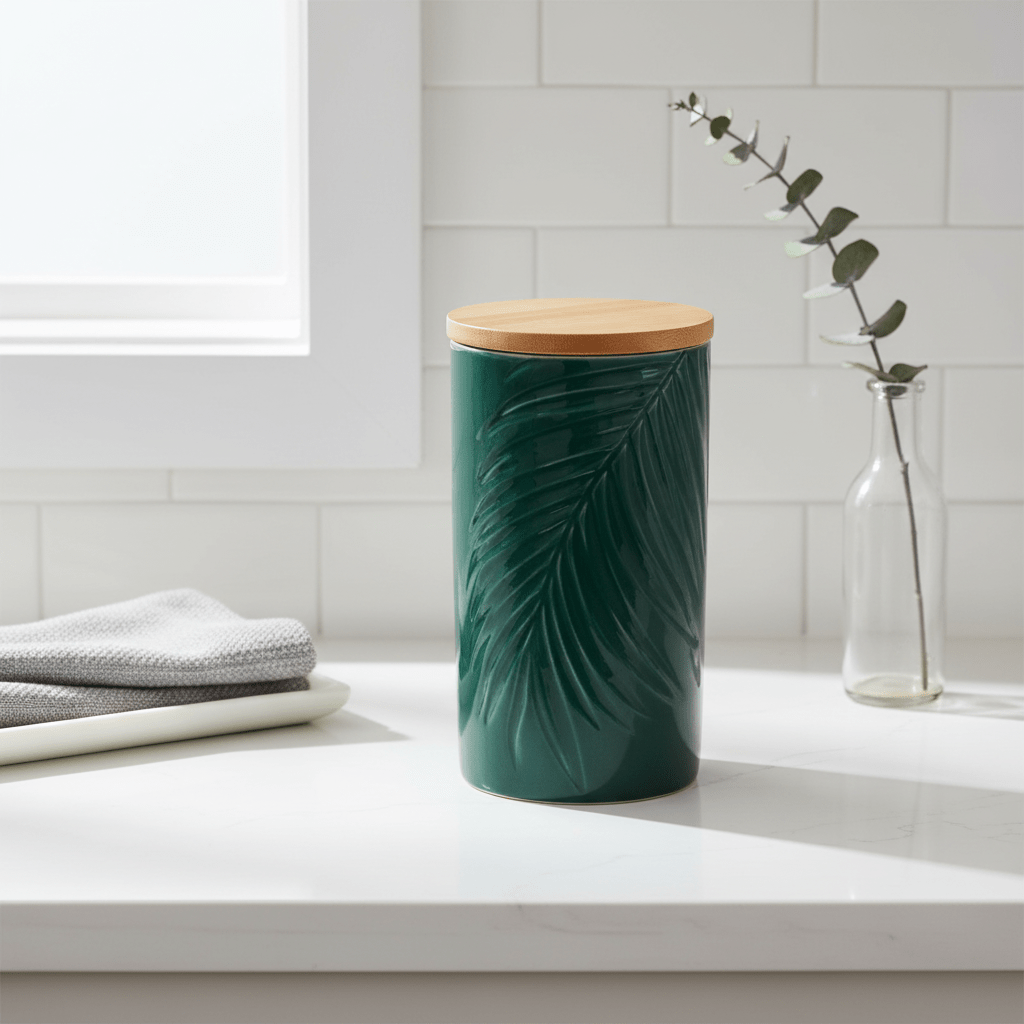 Bali Dark Green Large Storage Jar with Bamboo Lid