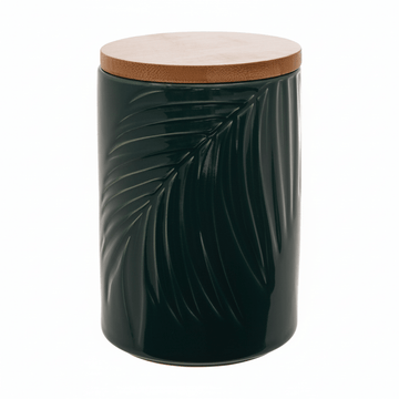 Bali Dark Green Medium Storage Jar with Bamboo Lid