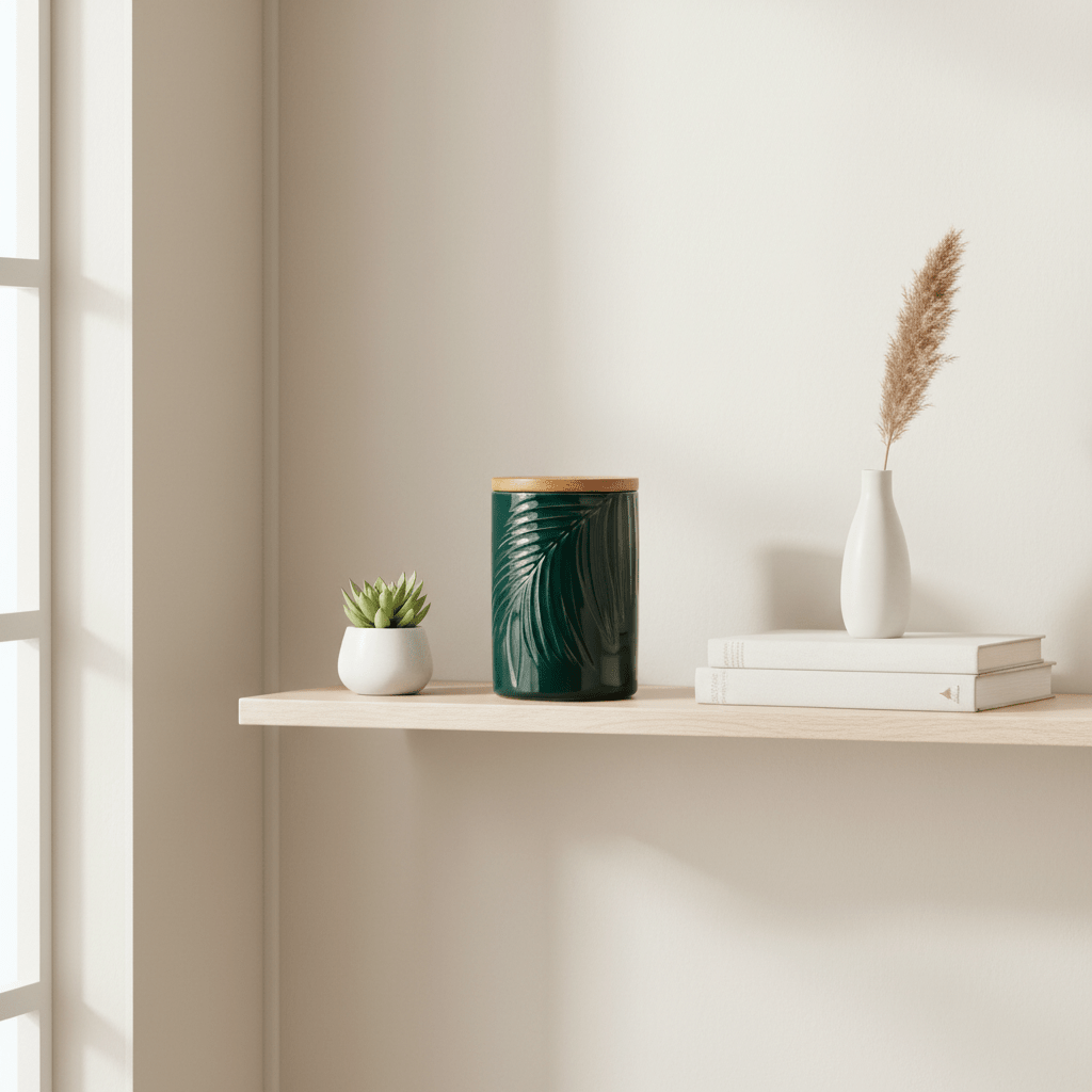 Bali Dark Green Medium Storage Jar with Bamboo Lid