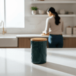 Bali Dark Green Medium Storage Jar with Bamboo Lid