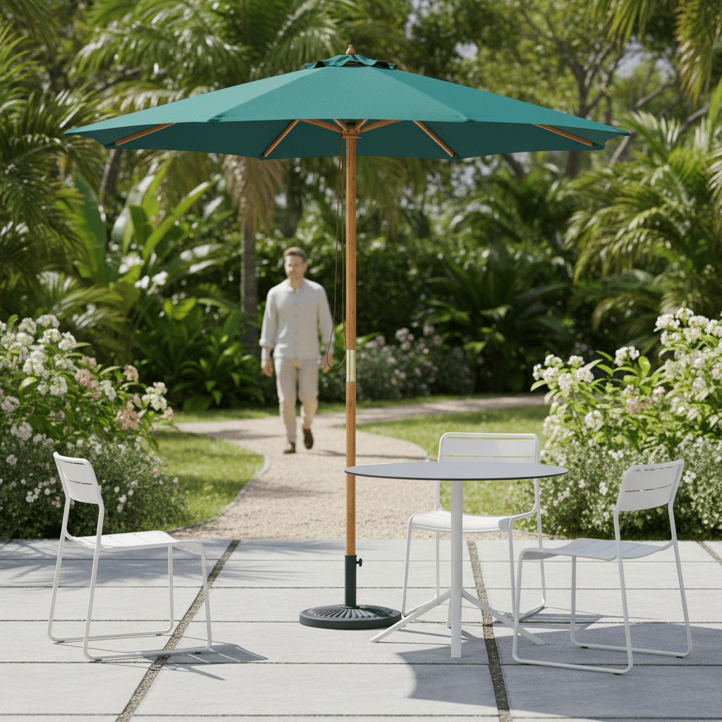Bali Hunter Green Wooden Parasol 2.85m