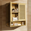 Bamboo Bathroom Wall Cabinet, Over the Toilet, Kitchen Storage, Solid Wood, 3 Shelves, 2 Doors