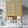 Bamboo Bathroom Wall Cabinet, Over the Toilet, Kitchen Storage, Solid Wood, 3 Shelves, 2 Doors