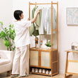 Bamboo Garment Rack, Heavy Duty Coat Stand, Wardrobe with 3 Storage Shelves, Shoe Shelf