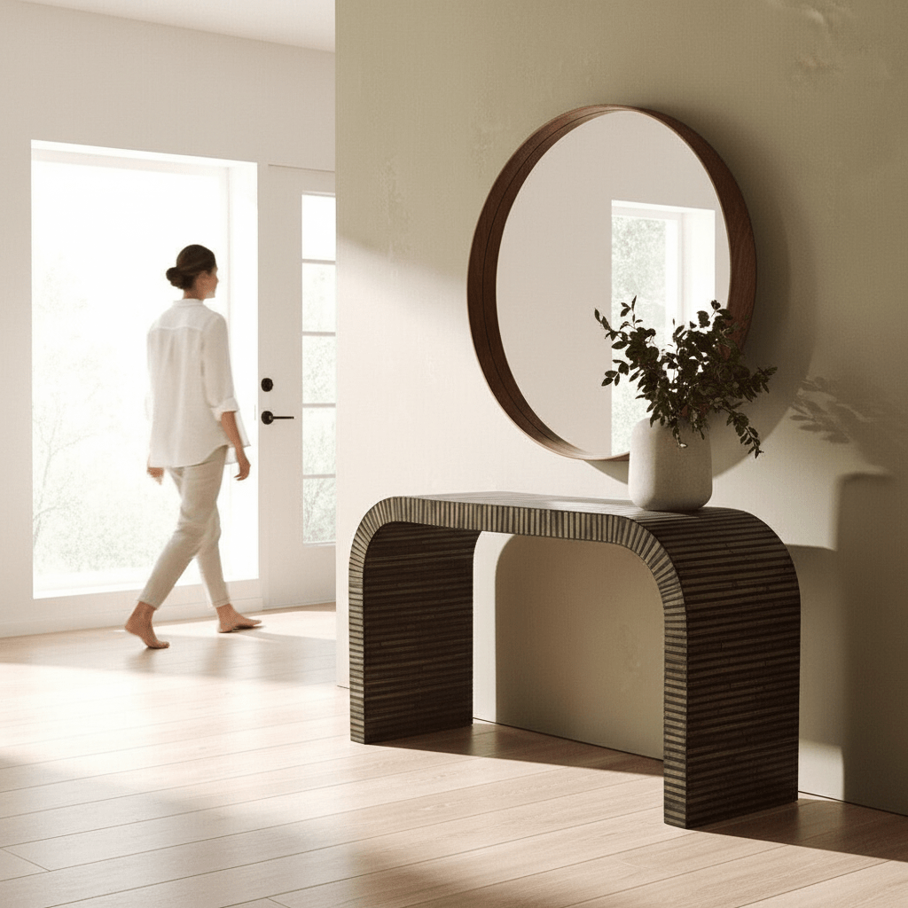 Bambusa Bamboo Inlay Curved Console Table