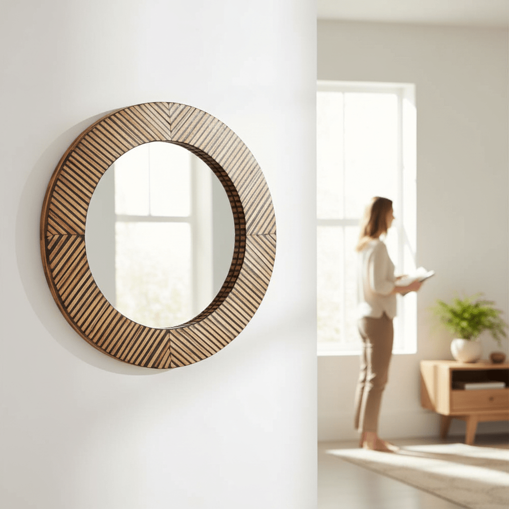 Bambusa Bamboo Inlay Round Wall Mirror