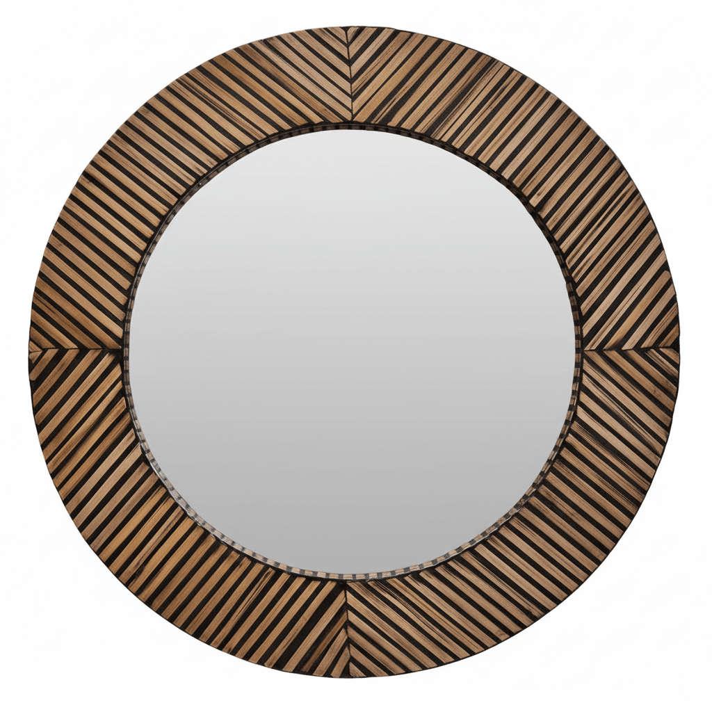 Bambusa Bamboo Inlay Round Wall Mirror