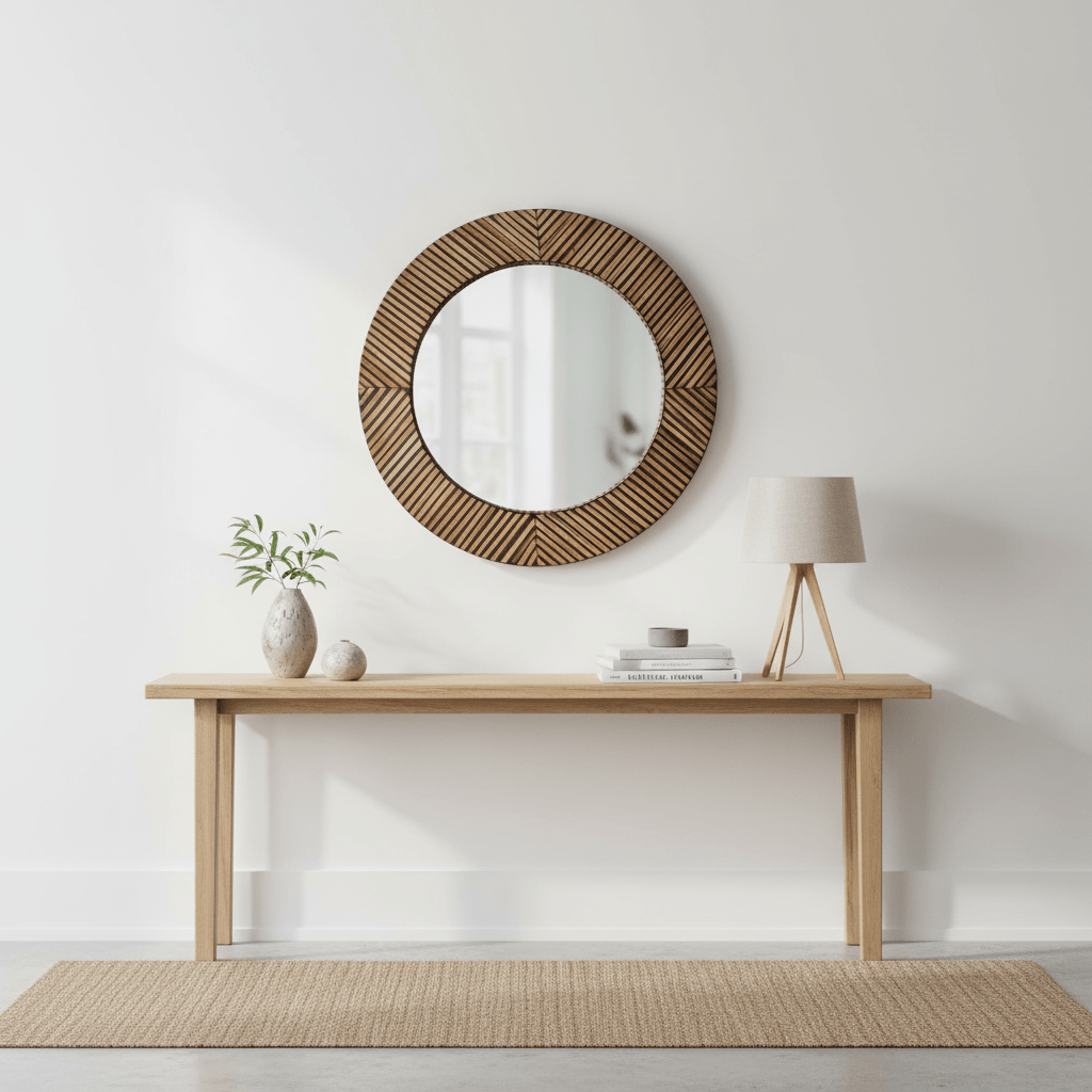 Bambusa Bamboo Inlay Round Wall Mirror