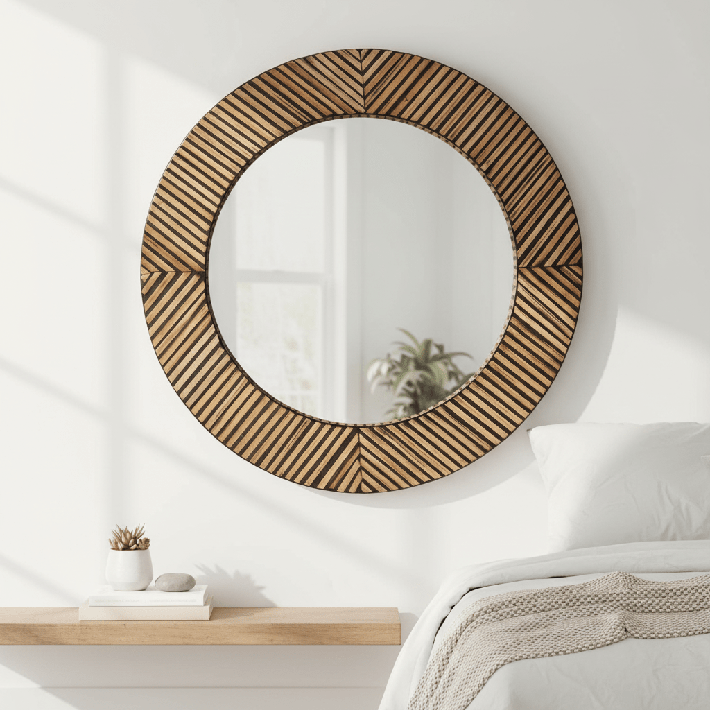 Bambusa Bamboo Inlay Round Wall Mirror