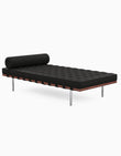 Barcelona Style Daybed, Black Leather, Wood Frame