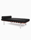 Barcelona Style Daybed, Black Leather, Wood Frame