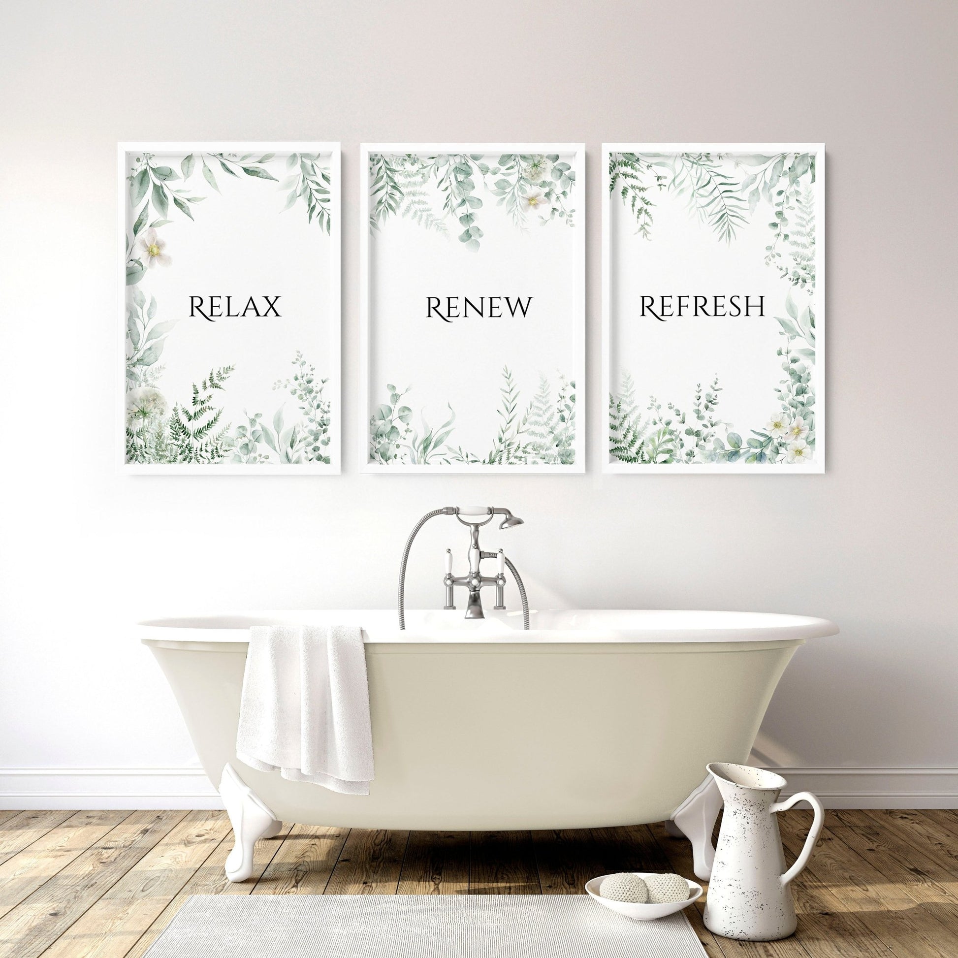 Bathroom Decor Green | Set of 3 wall art prints