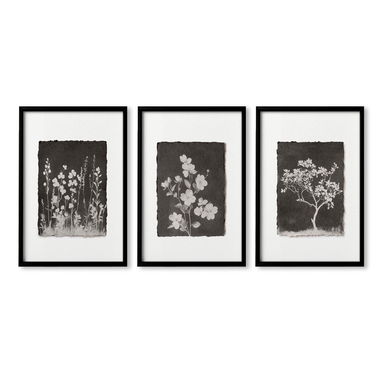 Bathroom Decor Sets Dark Botanical Wildflower & Blossom wall art in a black frame