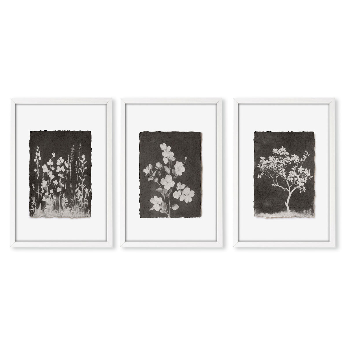 Bathroom Decor Sets Dark Botanical Wildflower & Blossom wall art in a white frame