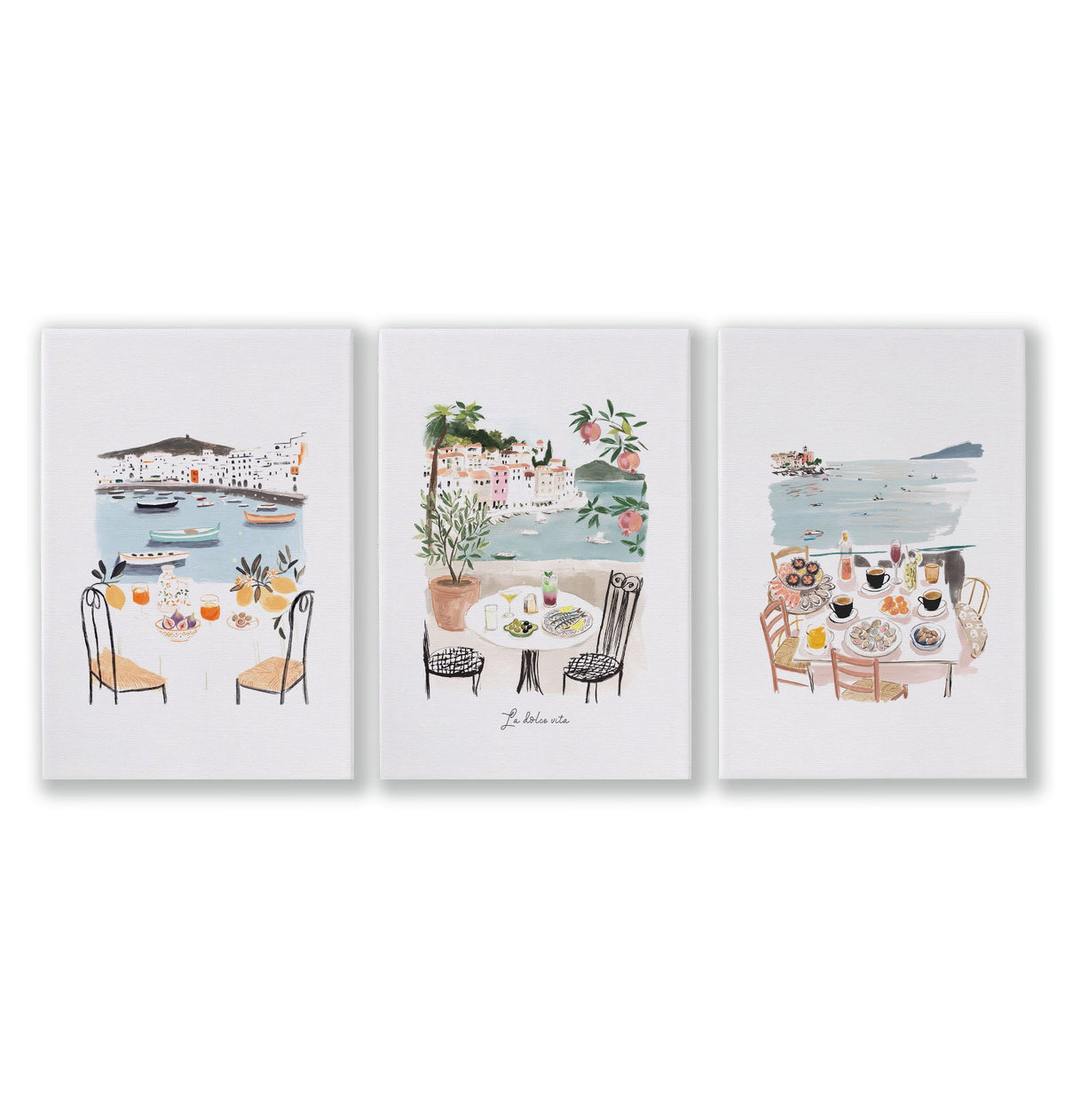 Bathroom Painting Coastal Mediterranean Watercolour "La Dolce Vita" wall art as a wrapped canvas