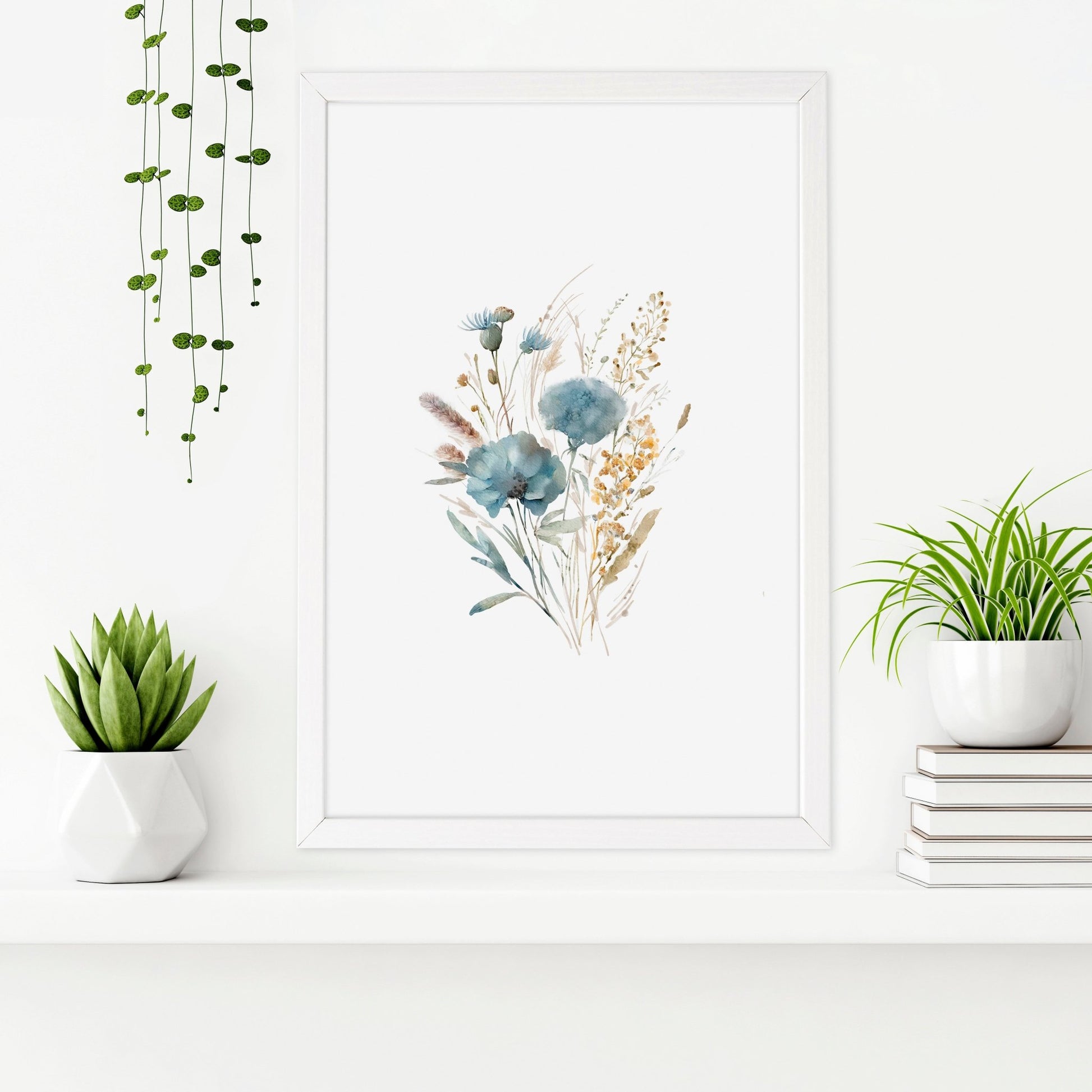 Bathroom Wall Art Blue | Set of 3 Botanical Wall art Prints