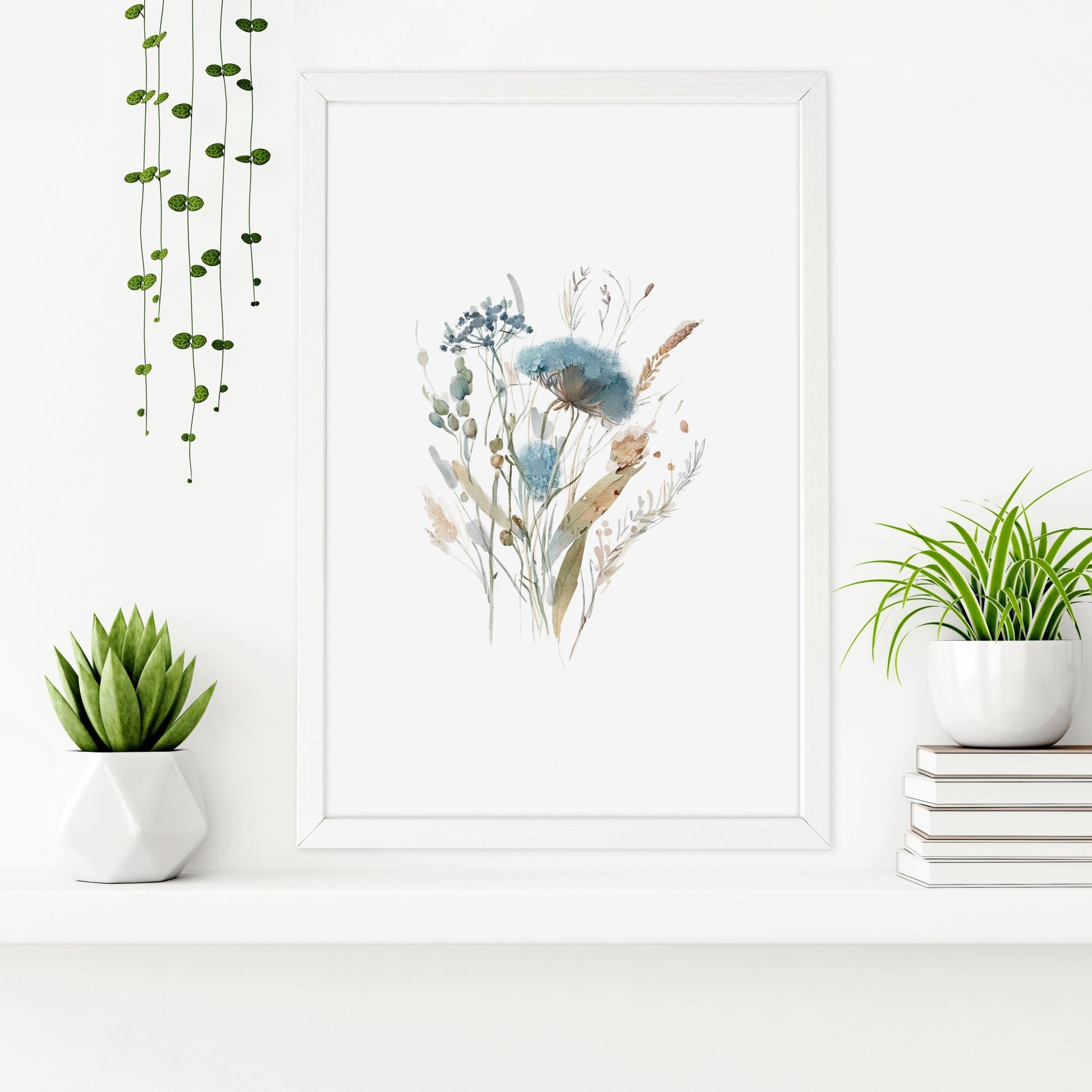 Bathroom Wall Art Blue | Set of 3 Botanical Wall art Prints