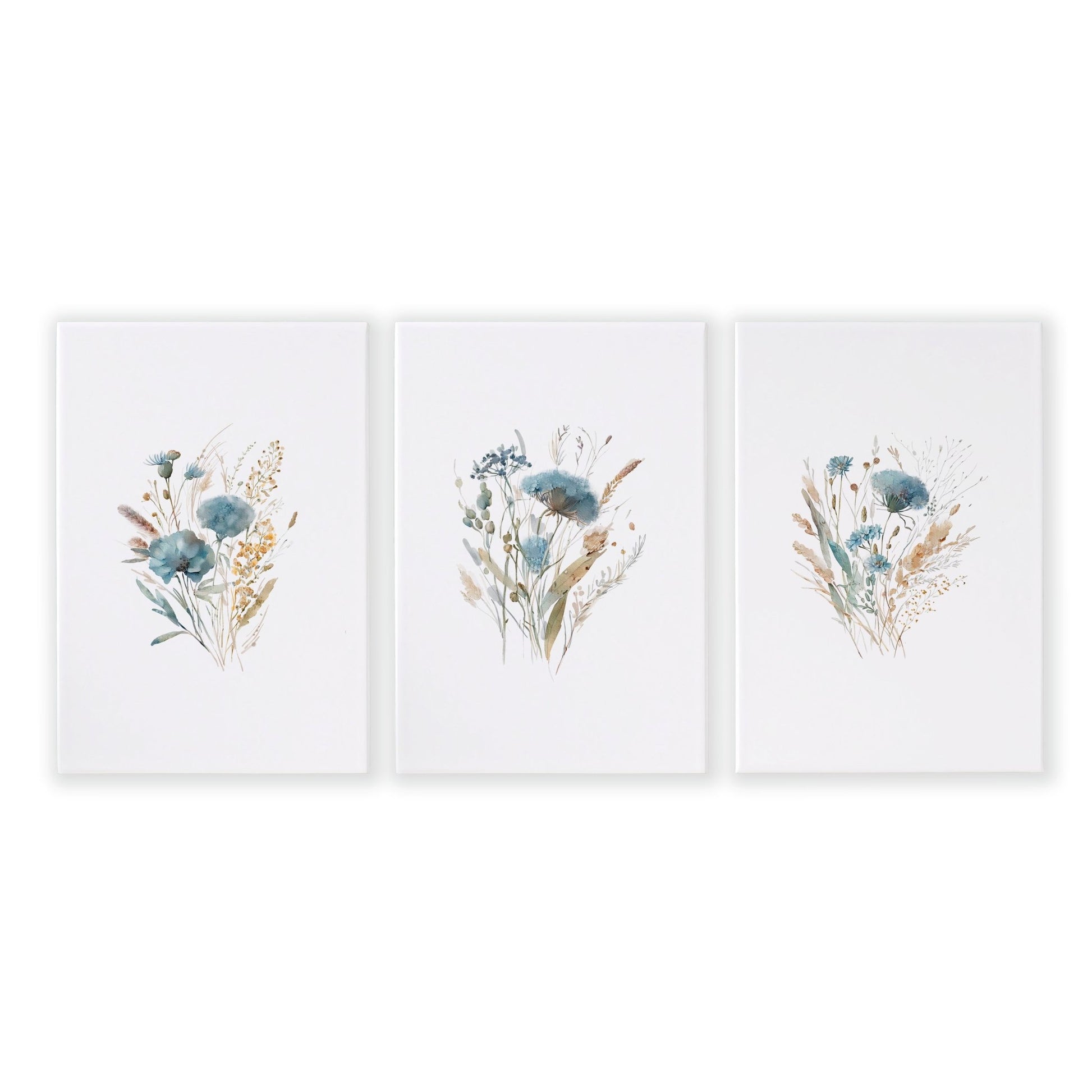 Bathroom Wall Art Blue | Set of 3 Botanical Wall art Prints