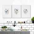Bathroom Wall Art Blue | Set of 3 Botanical Wall art Prints