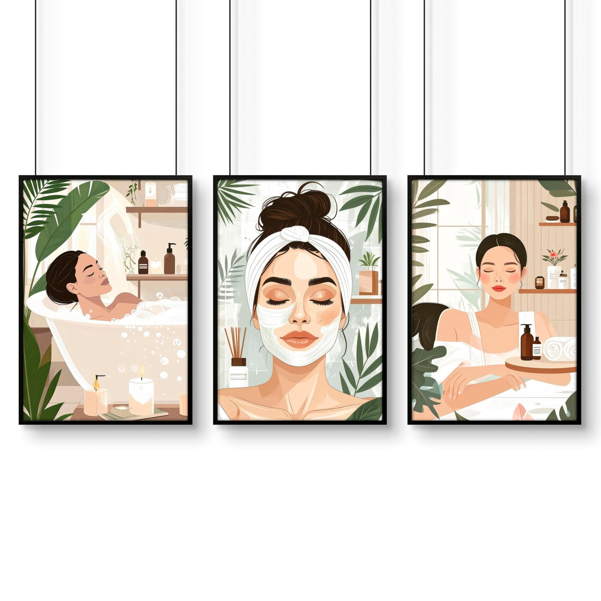 Bathroom Wall Decor Framed | Set of 3 Boho Women Wall art Prints