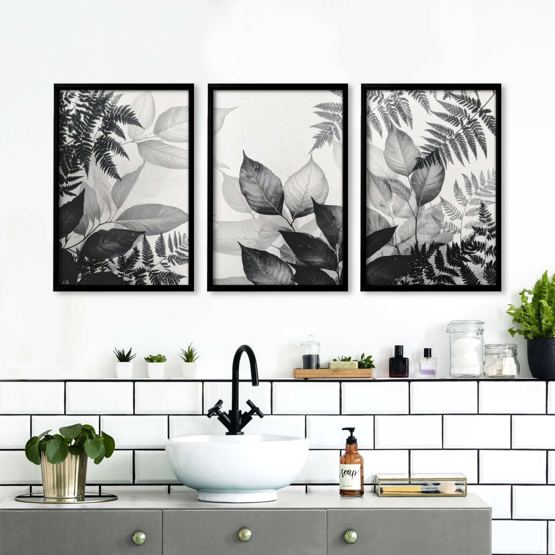 Bathroom Wall Prints | Set of 3 Botanical Wall art Prints