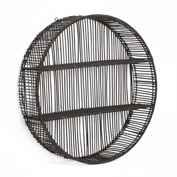 Batu Large Black Rattan Wall Shelf