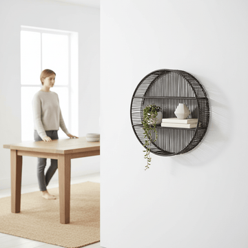 Batu Large Black Rattan Wall Shelf