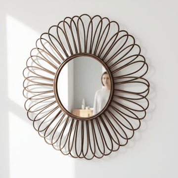 Batu Rattan Black Circular Wall Mirror