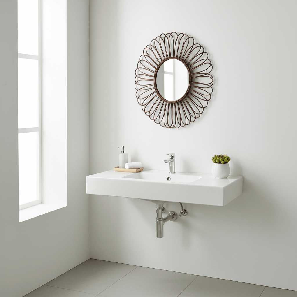 Batu Rattan Black Circular Wall Mirror