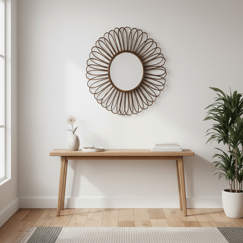Batu Rattan Black Circular Wall Mirror