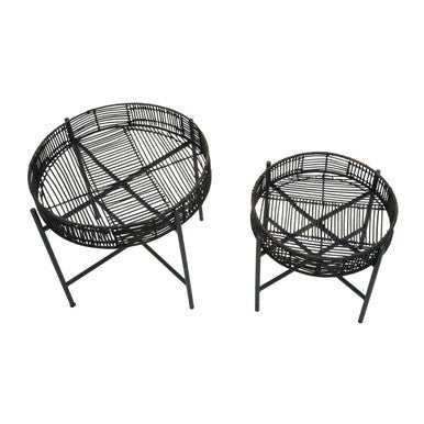 Batu Set of 2 Black Rattan Side Tables
